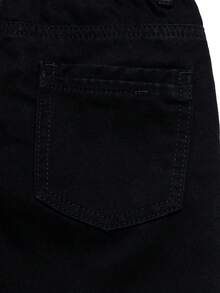 Young Boy Street Style Medium Wash Adjustable Waist Distressed Denim Jeans - Black - View 11