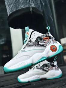 Zapatos de baloncesto para hombre, Tenis de baloncesto juveniles, antideslizantes, Zapatos deportivos para hombres, interiores y exteriores/Tenis Escolares Juveniles De Piel De Bota Moda Para Practicar Deportes Basket Skate Con Estilo Urbano Cómodo/1 Par De Zapatos De Baloncesto Deportivos De Mujer De Malla Transpirable Diseñados Con Estampado,Zapatillas de baloncesto profesionales para hombre - Blanco Verde - Ver 5