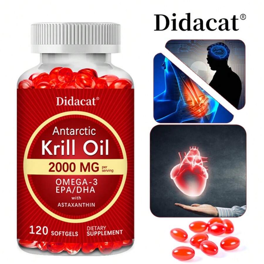 Suplemento de aceite de krill antártico (con omega-3, EPA y DHA) que favorece la salud ósea y cerebral (120 cápsulas blandas) - 1 botella - Ver 1