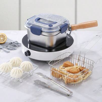 Multi Functional Stainless Steel Square Frying Pan, Household Milk Steamer, Noodle Pot, Outdoor Portable Fresh-Keeping Box, Suitable For Home, Outdoor, Camping, Boiling, Frying, Steaming - Multi-Purpose Large Pot, Suitable For Dumplings, Tempura, Pasta - Easy To Clean And Durable Design, Portable And Multifunctional Pot Set