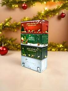 Christmas Rectangular Mini Tin Box, Mini Container Desktop Ornament, Christmas Candy Storage Box, Holiday Gift Packaging, Vintage Industrial-Style Christmas Decorative Ornament