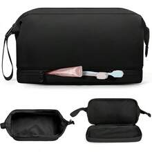 Almacenamiento deéticos RAINSMORE Neceser Separación de Humedad y Sequedad Cosmetiquera Para Hombre y Mujer Bolsa de Maquillaje Impermeable Cosmetiquera de Viaje Abertura Amplia Neceser de Viaje Negro - Negro - Ver 13