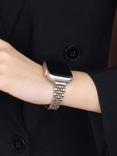 Pulseira de aço inoxidável para relógio, unissex, compatível com 49mm, 46mm, 45mm, 44mm, 42mm, 41mm, 40mm e 38mm. Disponível nas cores prata e ouro rosa, com design elegante e sofisticado, compatível com Apple Watch Series Ultra 3/2/1, 11, 10, 9, 8, 7, SE3, 6, 5, 4, 3, 2 e 1. Pulseira de luxo unissex para substituição.