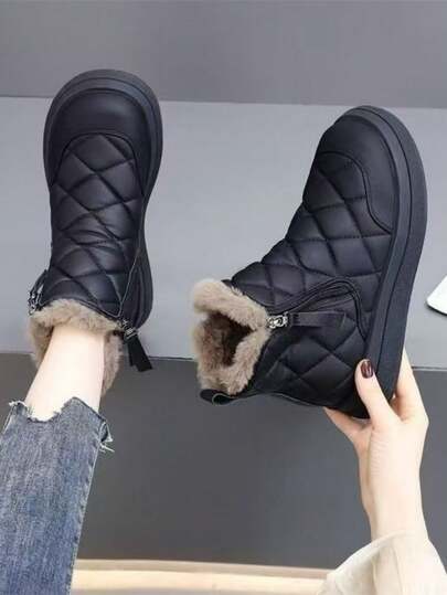 女士平底雪地靴，冬季新款保暖内衬防滑短靴，厚实保暖