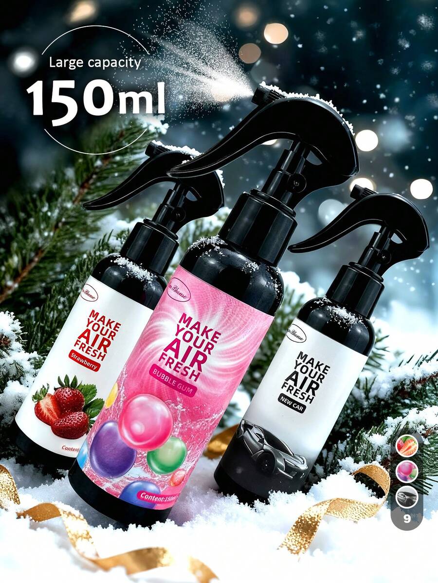 1pc/2pcs, 150ml/5.07oz, New Products With New Scents Are Coming! Plant Extract Aromatherapy Spray, Clothing & Home & Car Strong Air Freshener, Aroma Diffuser, Naturally Emits To Remove Odors, Make Air Fresh, Soothe Emotions, Create A Romantic Atmosphere, Vanilla, Bubble Gum, Cherry, Strawberry, Jasmine, Lemon, Dark Ice, New Car, Cologne, Suitable For Home Decoration, Christmas, Cars, Living Rooms, Bedrooms, Bathrooms, Study Rooms