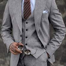 Men'S 2pcs Cotton Linen Suit Summer Wedding Formal Party Events Tuxedo Suit Elegant Casual Working Business Suit 34S 36S 38S 40R 42R 44R 12.15gal - 米色 - 查看 2