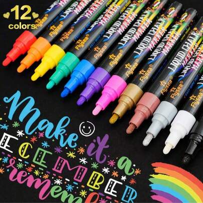 8/12 Colores Marcadores de Tiza Líquida para Pizarras - Bolígrafos Marcadores de Borrado en Seco de Color Audaz, Vibrantes, Borrables, Marcador de Pizarra Blanca, Señales de Pizarra, Ventanas, Pizarra, Vidrio, Marcadores de Ventana Borrables para Coches, Pascua, Acción de Gracias, Halloween, Regalos de Navidad