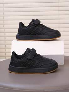 Nouvelles chaussures de sport pour enfants, chaussures à scratch pour garçons, chaussures plates confortables, chaussures décontracté - Noir - Voir 2