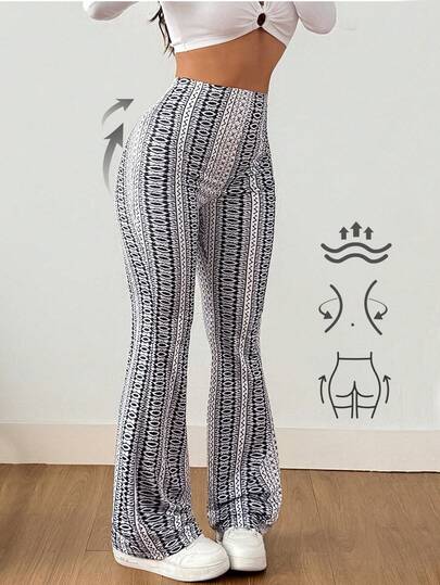 Pantalones acampanados con estampado floral retro para mujer de AITYI Studio, ajuste ceñido, cómodos, casuales, para ejercicio al aire libre, ligeros, transpirables, estilizadores, con estilo bohemio, atuendo sexy de playa Y2K, adecuados para primavera/verano, Día de la Independencia, graduación, San Valentín, Mes del Orgullo, festivales de música
