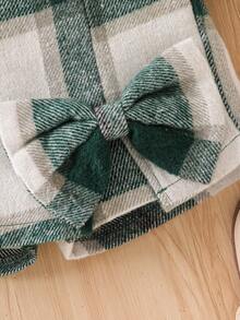 Baby Mädchen Mode Lässig Süß Set, Herz Stickerei Puffärmel Stylisches T-Shirt + Schleife Karomuster Skort