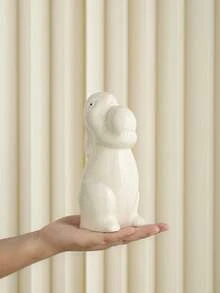 Figura de cerámica minimalista y moderna de un conejito - Lindo ornamento de cerámica de conejo blanco y rosa, ideal para decoración del hogar, centro de mesa, boda, fiesta, festival y regalo festivo