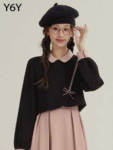 Y6Y-Autumn/Winter Sweet Pink Waist-Cinching Regular Fit Women's Jacket - Black - View 3