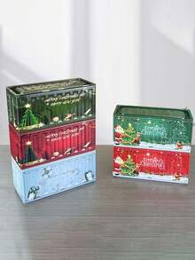 Christmas Rectangular Mini Tin Box, Mini Container Desktop Ornament, Christmas Candy Storage Box, Holiday Gift Packaging, Vintage Industrial-Style Christmas Decorative Ornament