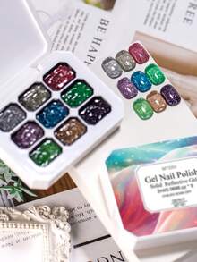 Mtssii 9 Colors Dreamscape Diamond Dust Reflective Glitter Solid Adhesive Gel Nail Polish Gradient Semi Permanent Soak Off UV LED Shiny Nail Art Gel Varnishes For Nails Salon DIY - 彩色 - 查看 4