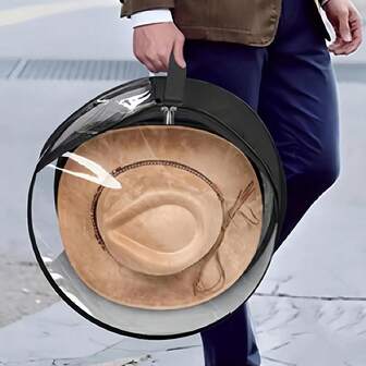 Bolsa transparente grande para sombreros con cremallera negra - Puede contener 7 sombreros vaqueros, bolsa de almacenamiento para sombreros de ala ancha con asa, para organización del armario, perchero para sombreros con ganchos