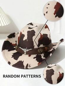 一顶男女通用的牛仔帽，饰有多个牛头装饰和牛图案，适合开学季、旅行休闲、酒吧牛仔派对、万圣节、西部牛仔主题派对以及日常佩戴。 - 彩色 - 查看 4