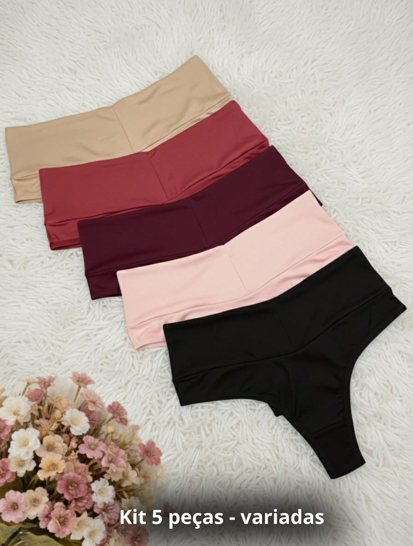 Kit 5 Calcinhas Cós Alto Duplo Modelador, Fio Duplo Conforto Sem Estampas - Forro 100% Alg... Kit 5 Calcinhas Cós Alto Duplo Modelador, Fio Duplo Conforto Sem Estampas - Forro 100% Alg...