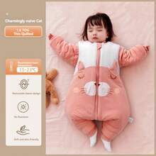 1.5tog Babe Boy Girl Thin Quilted Sleeping Bag For Four Seasons Wear Children Detachable Sleeve Split-Leg Cartoon Cat Sleepsack One Piece Bedding Sleep Sack 0-6Y - Multicolor - View 8