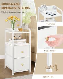 HEXCELEN Bedside Table, Narrow Side Table With 2 Drawers, Narrow Bedside Table With Open Compartment, Space-Saving, Bedside Cabinet For Bedroom, Living Room, 35 X 27 X 60 Cm, White - trắng - Xem 2