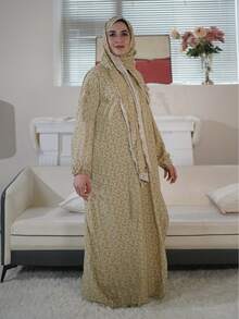 New Comfortable Breathable Fashion Printed Loose Prayer Robe & Scarf Integrated Dress Spring - Yellow - View 5
