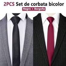 2PCS Corbatas Para Hombre Corbata Slim Fit Clásica De Color Liso Bellamente Empaquetado En Una Caja De Regalo El Regalo Perfecto Para Maridos Padres Y Novios Borgoña + Negro - como en la foto - Ver 3