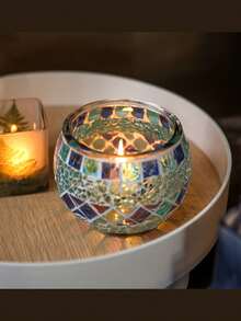 1 buc Suporturi de lumânări din sticlă mozaic, Ornament de cină pentru lumânări votive europene la modă romantică vintage pentru recuzită de nuntă, Decor la malul mării, Decor de bar