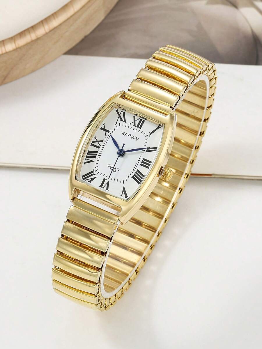 XAPWV Retro Đàn hồi Ban nhạc Quý cô Thạch anh Đồng hồ đeo tay , Thời trang giản dị - Vàng - Xem 1