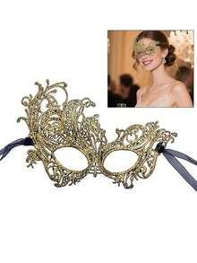 Mặt nạ ren Giáng sinh trang trí tiệc hóa trang, mặt nạ che mắt ren gợi cảm có lá vàng - Nhiều màu - Xem 3