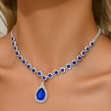 A Water-Drop Ellipse Geometric Necklace, A Retro Court-Style Collarbone Chain, A Light Luxury And High-End Necklace Accessory - 彩色 - 查看 7