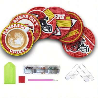 Conjunto de 6 peças de porta-copos com pintura de diamante com tema de desenho animado, kit de artesanato DIY para porta-copos de arte com diamantes redondos, conjunto de porta-copos de madeira com bordado de diamante, presente criativo da Geórgia