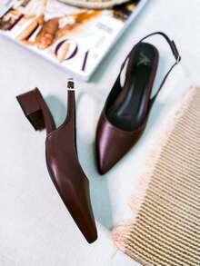 Slingback Open Heel Pumps With A Heel Below 3cm - 順滑咖啡 - 查看 8