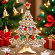 Chic Christmas Brooch Pins For Women - Versatile Rhinestone Vintage Colorful Design (Christmas Tree, Shoe, Reindeer, Wreath, Snowflake) | Ideal For Weddings & Parties