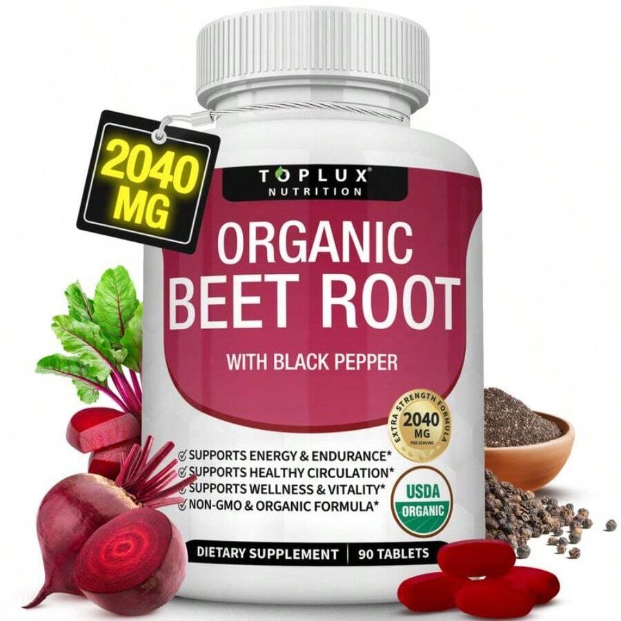 Beetroot Tablets - 2040 Mg Per Serving, Plant-Based Energy & Endurance Support Supplement - Default - View 1