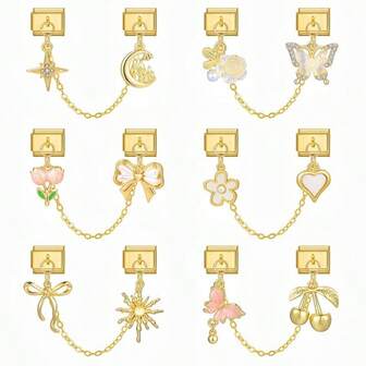 1pc Fashionable Stainless Steel Butterfly & Flower Modular DIY Bracelet/Anklet Charm Pendant Jewelry Accessory