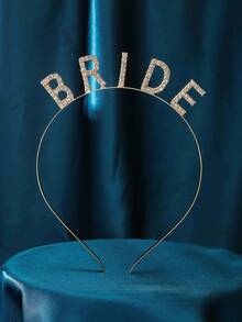 1 件简约新娘婚礼发饰发梳皇冠带字母细节派对头饰万圣节 - 金色 - 查看 8