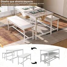 Simple Wisdom Juego de Comedor,Comedor 4 Sillas,Tamaño de La Mesa 110x60CM,Adecuado para 4 a 6 Personas,Fácil de Limpiar,Rápido de Montar,Adecuado para Espacios Pequeños(Blanco) - Blanco - Ver 8