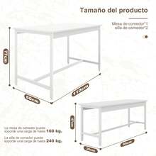 Simple Wisdom Juego de Comedor,Comedor 4 Sillas,Tamaño de La Mesa 110x60CM,Adecuado para 4 a 6 Personas,Fácil de Limpiar,Rápido de Montar,Adecuado para Espacios Pequeños(Blanco) - Blanco - Ver 3