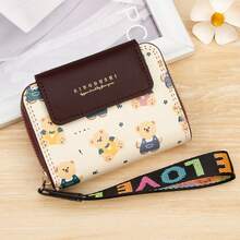 Cartoon Cute Bear Zipper Coin Purse, Student Short Card Holder, Niche Colorblock Compact Foldable Multi-Slot Card Wallet - Multicolor - View 9