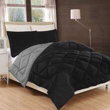 Elegant Comfort All Season Ultra Soft 3pcs Reversible Diamond Stitched Comforter Set, Down Alternative Breathable And Comfortable Quilt Luxury Hotel Quality 3 Piece Full/Queen, King/California King And Twin/Twin XL Size Bed Includes 1 Comforter And 2 Pillowcases Bedding Set, Christmas Decorations Gifts, Cozy Winter Styles, Holiday Décor - 黑色/灰色 - 查看 3