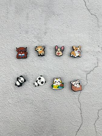 8pcs/Set Cute Animal Series Panda & Cat Cartoon Pattern Sandal Accessories DIY Slippers Decor, Suitable For Holiday Gifts