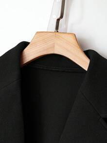 Solid Color Knotted Waist Pocket Casual Overcoat - Black - View 3