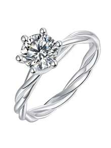 1pc S925 Silver Moissanite Ring, 1CT Round Moissanite Ring, VVS1 Clarity, Round Cut, With GRA Certificate And Gift Box