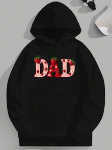 Men's Hooded Sweatshirt With DAD Design And Strawberry And Lily Pattern - Black - View 1