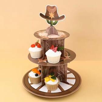 3-Tier Western Style Cupcake Stand, Cowboy Themed Cupcake Tower