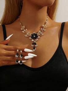 1 套经典叶子长项链和耳环珠宝套件，女士新娘婚礼场合珠宝套装 - 葉子 - 查看 9