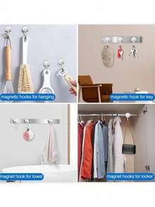 1/3/5/10個強力磁鐵掛鉤，由強效釹磁鐵製成，適用於郵輪、露營、燒烤、廚房、冰箱、車庫牆壁等，理想的省空間與收納方案，可用於居家、工作室、露營車、船隻、陽台、庭院、野餐、燒烤、園藝工具、毛巾、鍋具、鑰匙、外套、包包、裝飾品等 - 銀色 - 查看 5