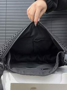1pc Fashion Nylon Shoulder Bag For Women, Large Capacity Solid Color Crossbody With Fixed Straps, Foldable Design, Zipper Closure, Polyester Lined, Thickened Casual Tote - 黑色 - 查看 10