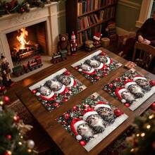 1 Stück/4-teiliges/6-teiliges Geschirrset mit Weihnachtskatzen- und Weihnachtsbaum-Motiv, wärmeisolierend, maschinenwaschbar, aus Polyester, schützend, als zentrales Dekorationselement, für den täglichen Gebrauch im Wohnzimmer, geeignet für gesellige Zusammenkünfte - Verschiedenfarbig - Übersicht 1