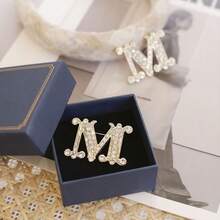 1pc M Letter Brooch, European-Style Rhinestone Pin, Alloy Material, Ideal For Pairing With Suits, Shirts, Jackets, Dresses, Showcasing Elegance And Style - A - View 3