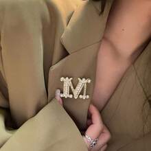 1pc M Letter Brooch, European-Style Rhinestone Pin, Alloy Material, Ideal For Pairing With Suits, Shirts, Jackets, Dresses, Showcasing Elegance And Style - A - View 4